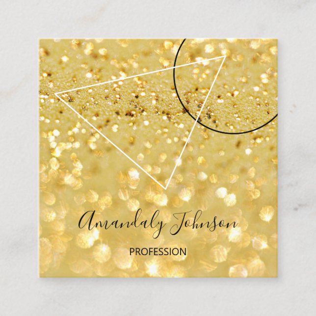 Glitter Gold Geometry Custom Logo  Square Business Card (Front)