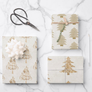 Glitter Gold Glam Christmas Trees Wrapping Paper Sheet
