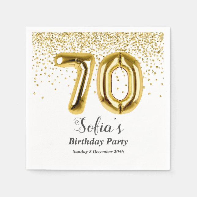 glitter gold , golden sparkle 70th birthday napkin (Front)