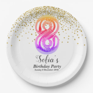 glitter gold , golden sparkle 8th birthday paper plate