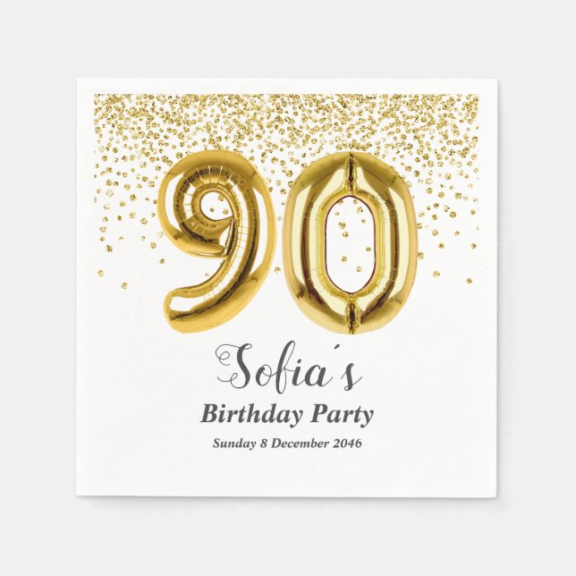 glitter gold , golden sparkle 90th birthday napkin (Front)