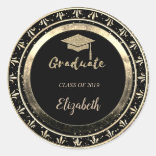 Glitter Gold Grad Cap,Confetti  - Personalized Classic Round Sticker