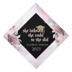 Glitter Gold Graduate Cap,Pink Roses Graduation Cap Topper