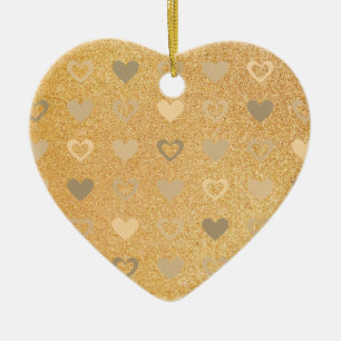 glitter / gold hearts ceramic ornament