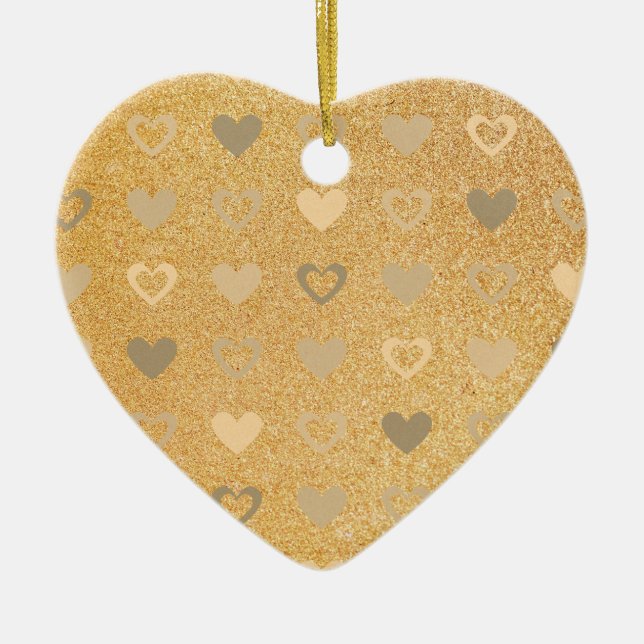 glitter / gold hearts ceramic ornament (Front)