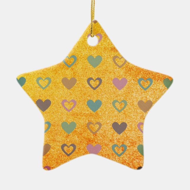 glitter / gold hearts ceramic ornament (Front)