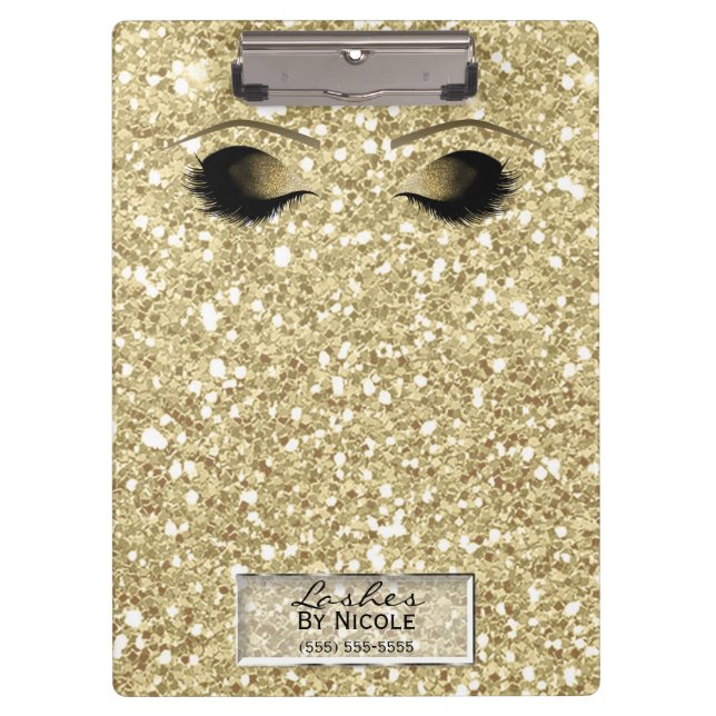 Glitter Gold Makeup Eyes Lashes Glam Personalized Clipboard (Front)