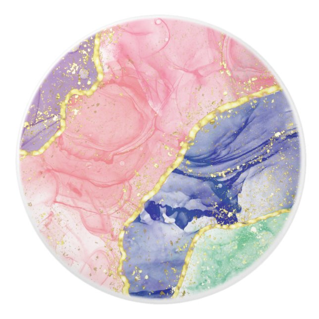 Glitter Gold Marble Pastel Colours Ceramic Knob (Front)
