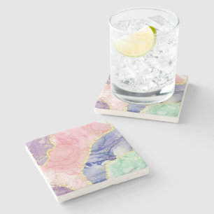 Glitter Gold Marble Pastel Colours Stone Coaster