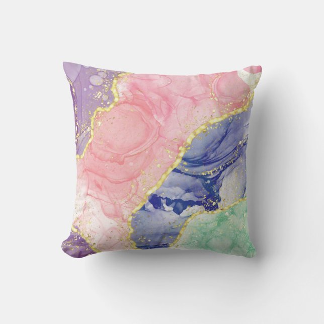 Glitter Gold Marble Pastel Colours Throw Pillow (Front)