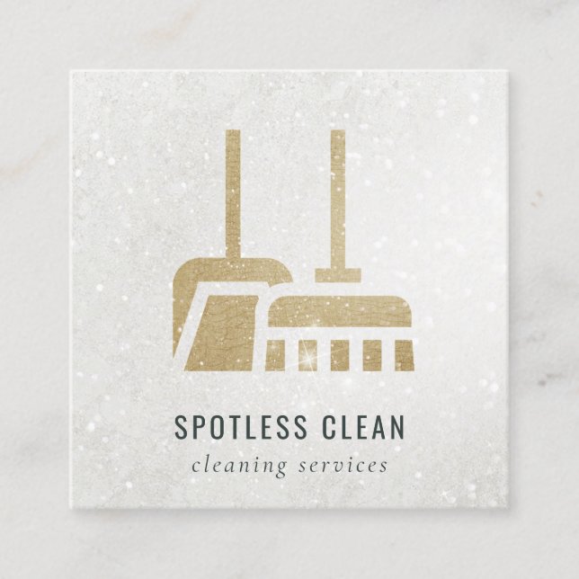 Glitter Gold Ochre Yellow Broom Cleaning Service  Square Business Card (Front)