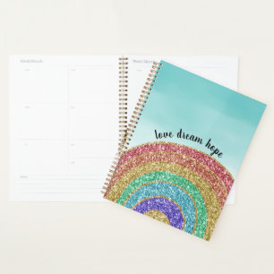 Glitter Gold Rainbow Aqua Watercolor Love Dream Planner