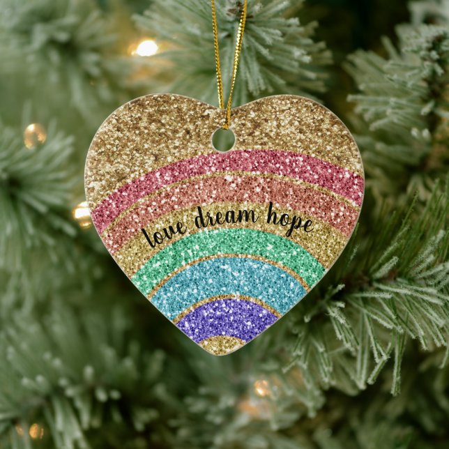 Glitter Gold Rainbow Ceramic Ornament (Tree)