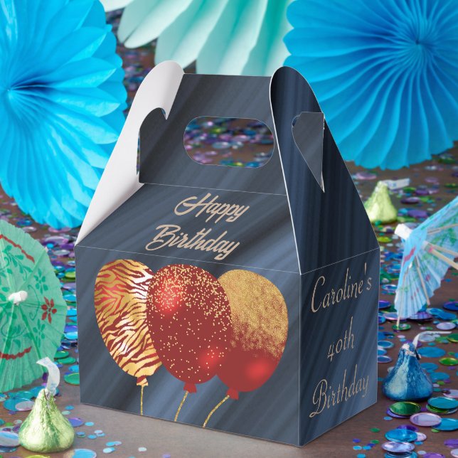 Glitter & Gold Red Balloons 40th Birthday Favor Box (Party)