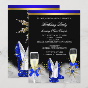Glitter Gold Royal Blue Heels Black Champagne Invitation