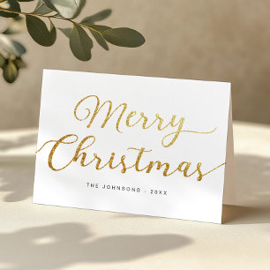 Glitter Gold Script Merry Christmas Holiday Card