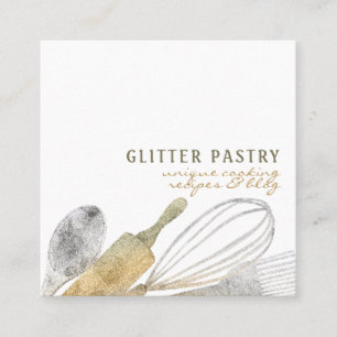 Glitter gold silver pastry bakery cook luxury square business card