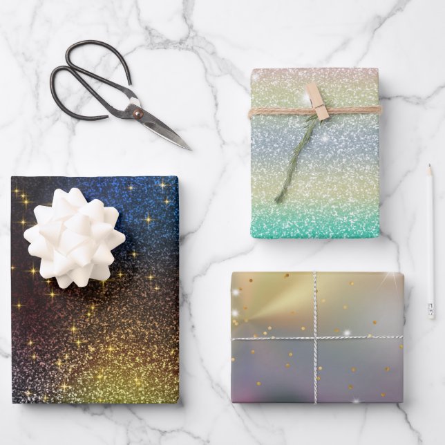 Glitter Gold, Silver  Wrapping Paper Sheet (Front)