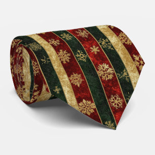 Glitter Gold Snowflakes on Red & Green Striped (2) Tie