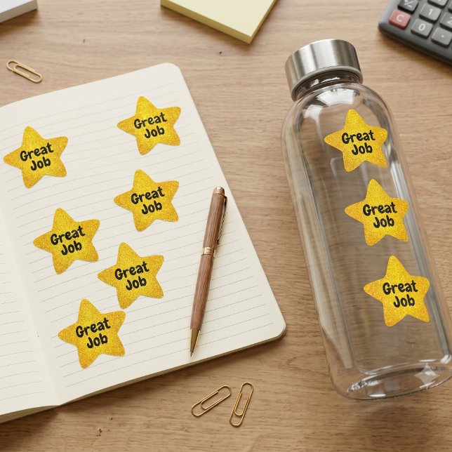 Glitter Gold Star With Custom Message Texture Sticker (personalized glitter stickers for kids, teacher stickers for student rewards)