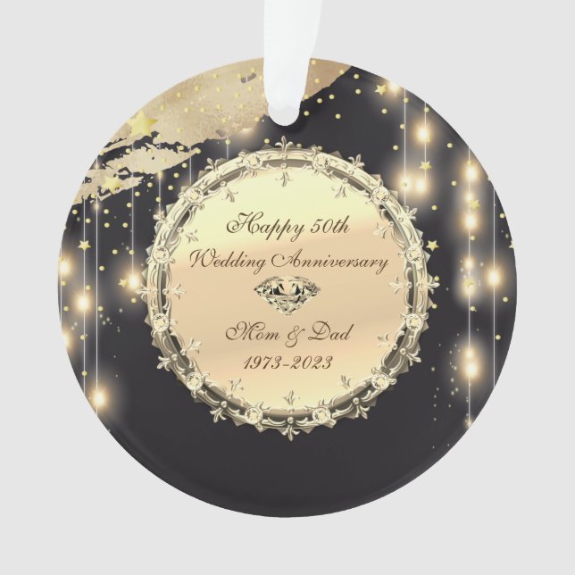 Glitter Gold Stars  50th Wedding Anniversary  Ornament (Front)