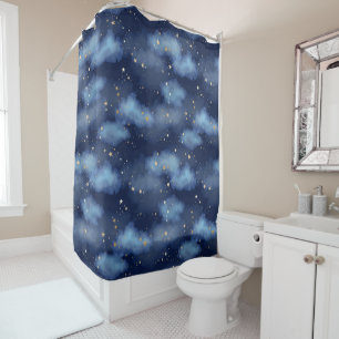 Glitter Gold Stars Dark Blue Sky Pattern