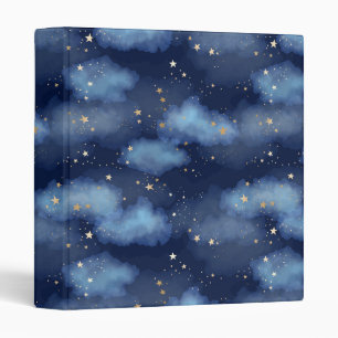 Glitter Gold Stars Dark Blue Sky Pattern Binder