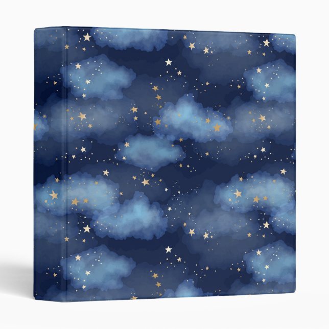 Glitter Gold Stars Dark Blue Sky Pattern Binder (Front/Spine)