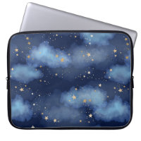 Glitter Gold Stars Dark Blue Sky Pattern