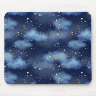Glitter Gold Stars Dark Blue Sky Pattern Mouse Pad