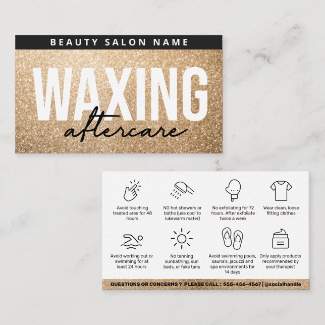 Glitter Gold Waxing Aftercare Card Hair Removal (Front/Back)