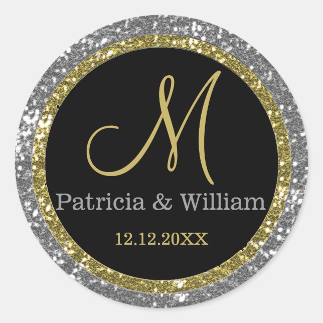 Glitter Gold Wedding Monogram Seals (Front)