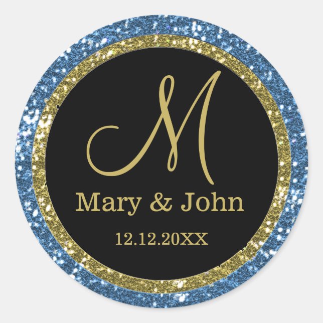 Glitter Gold Wedding Monogram Seals (Front)