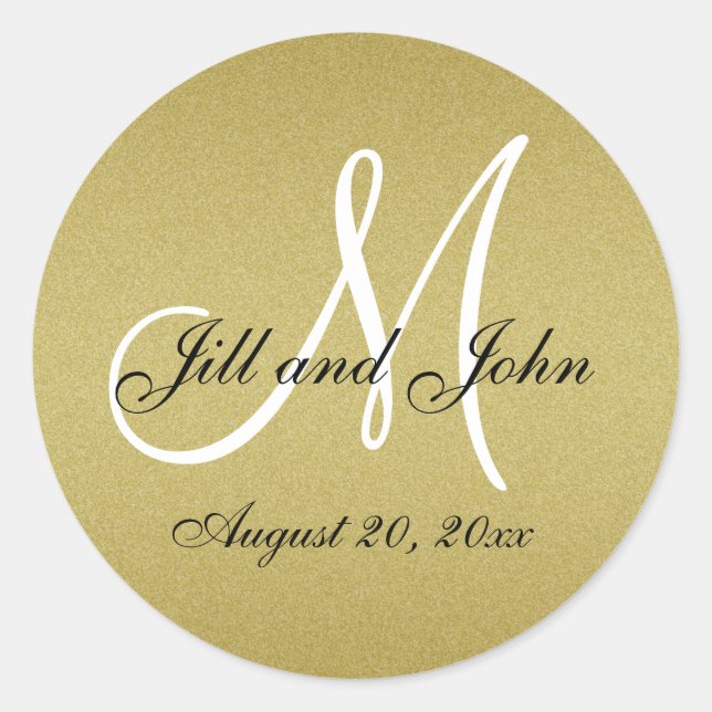 Glitter Gold Wedding Monogram Seals Sticker (Front)