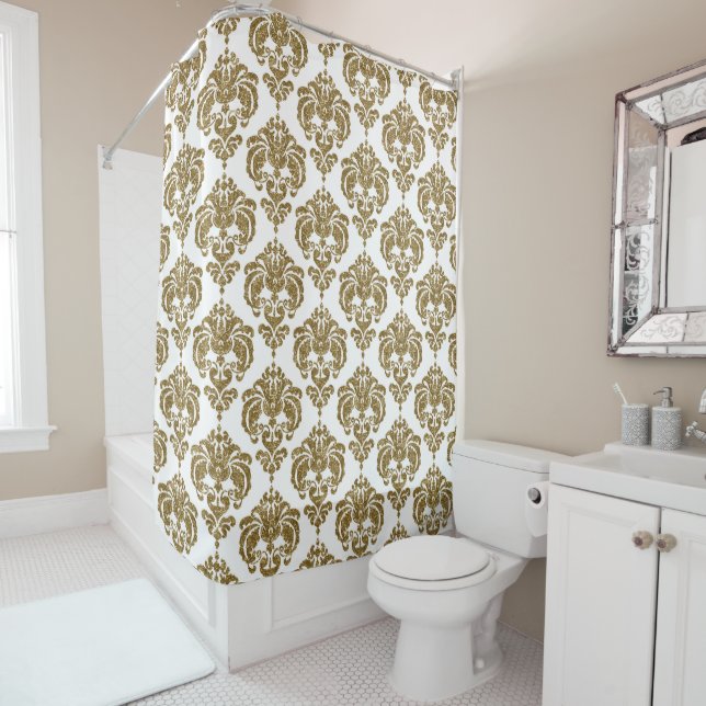 Glitter Gold & White Damask Chic Modern Pattern (In Situ)