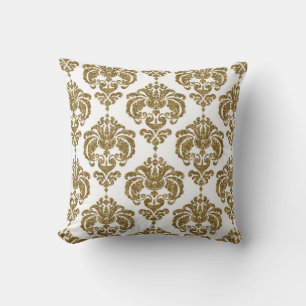 Glitter Gold & White Damask Chic Modern Pattern Throw Pillow