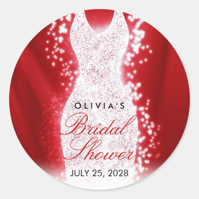 Glitter Gown Bridal Shower Favour Stickers Circle (Front)