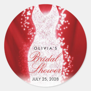 Glitter Gown Bridal Shower Favour Stickers Circle