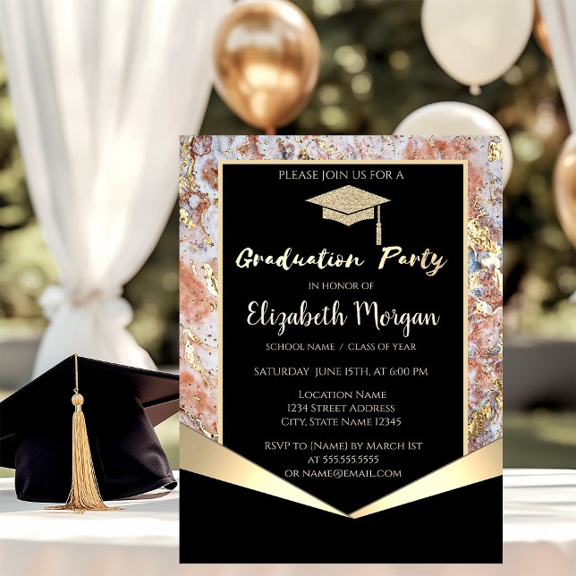 Glitter Grad Cap,Confetti Ombre Marble Graduation Invitation (Creator Uploaded)