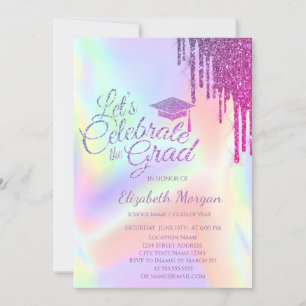 Glitter Grad Cap,Drips Holographic Graduation Invitation