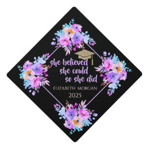 Glitter Grad Cap,Violet Spring Flowers Graduation Cap Topper