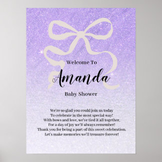 Glitter gradient coquet bow Welcome Baby Shower Poster