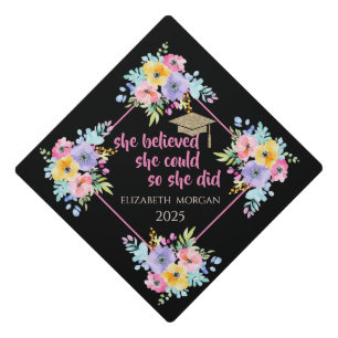Glitter Graduate Cap,Colourful Spring Flowers Graduation Cap Topper