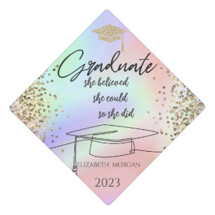  Glitter Graduate Cap,Confetti Holographic Graduation Cap Topper