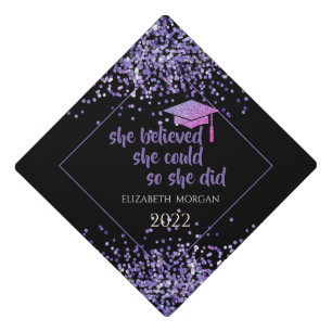 Glitter Graduate Cap,Confetti Violet Graduation Cap Topper
