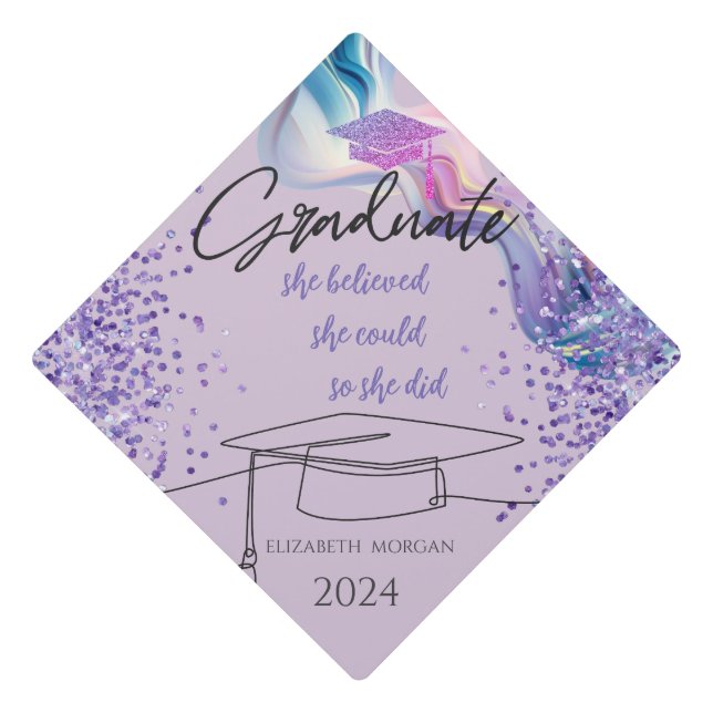  Glitter Graduate Cap,Dots,Abstract Graduation Cap Topper (Front)