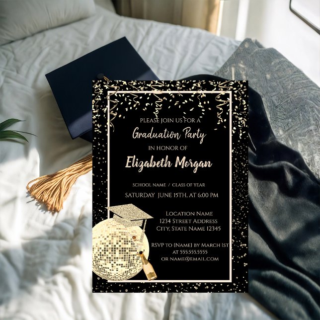 Glitter Graduation Cap,Disco Ball Confetti, Wine Invitation (Creator Uploaded)