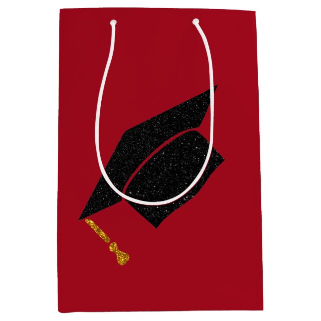 Glitter Graduation Cap Medium Gift Bag (Front)