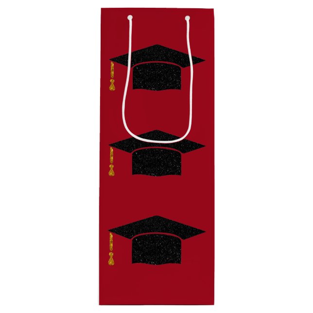 Glitter Graduation Cap Wine Gift Bag (Front)