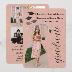 Glitter Graduation Invitation Card with Photos